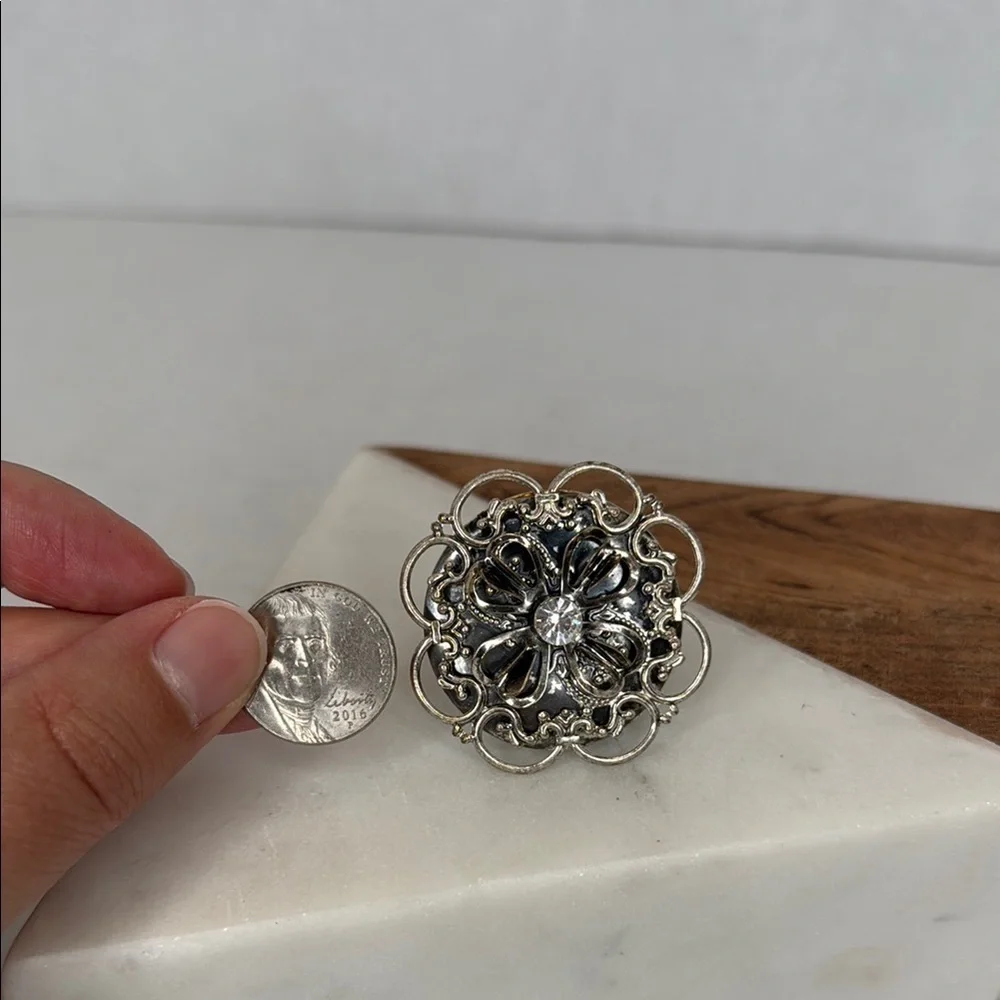 Vintage Intricate Silver Filigree Adjustable Ring lot D16